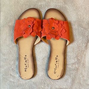 Mariella Suede Flat Floral Size 9 Made in Italy Sandals